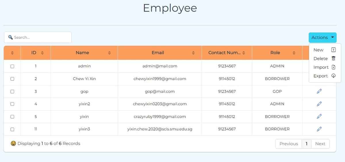 borrower management interface